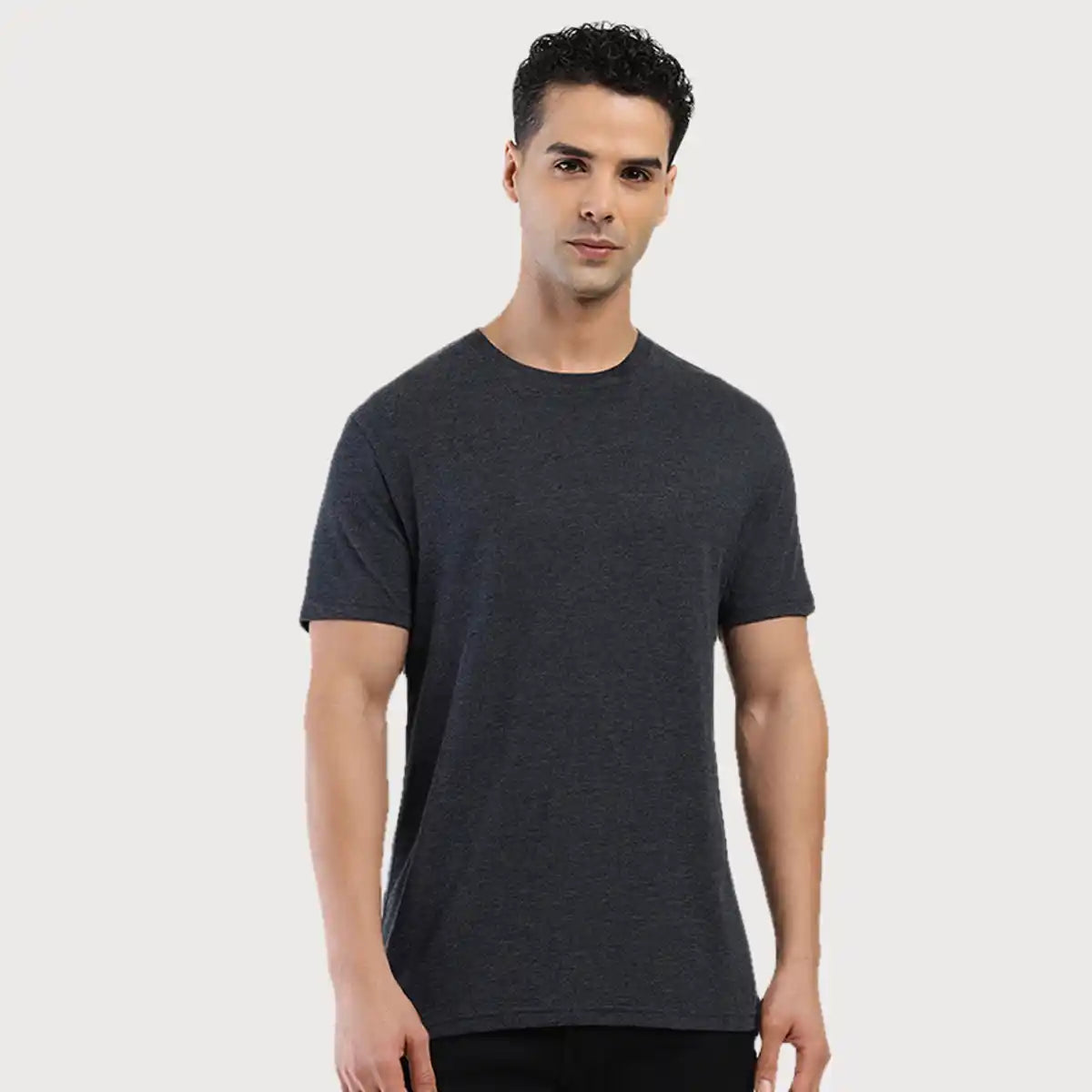 Men's Round Regular Fit Solid T Shirt