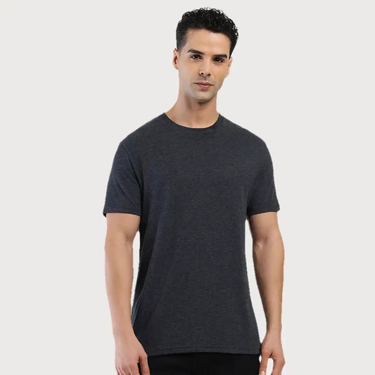 Men's Round Regular Fit Solid T Shirt