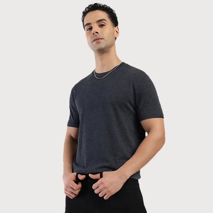 Men's Round Regular Fit Solid T Shirt