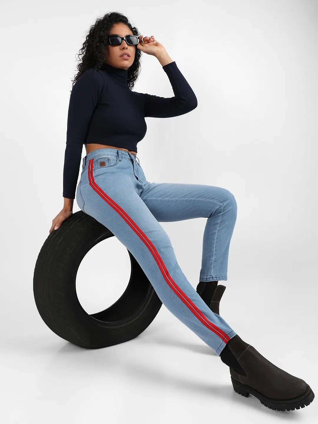 Contrast Side-Striped Denim Jeans