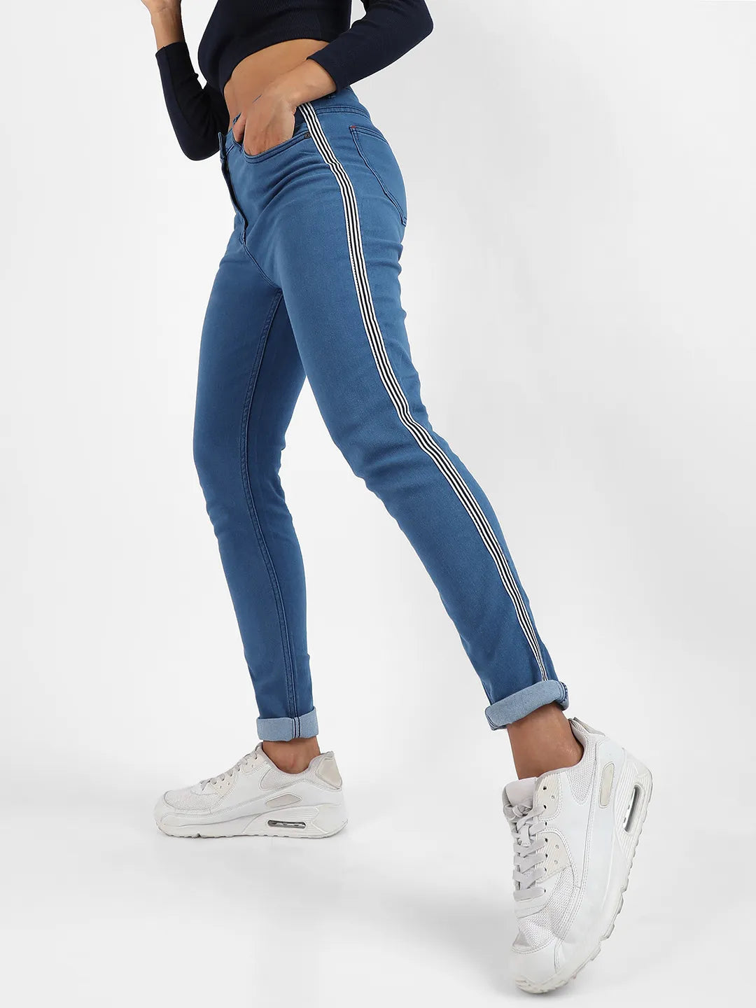 Pencil Side-Striped Denim Jeans
