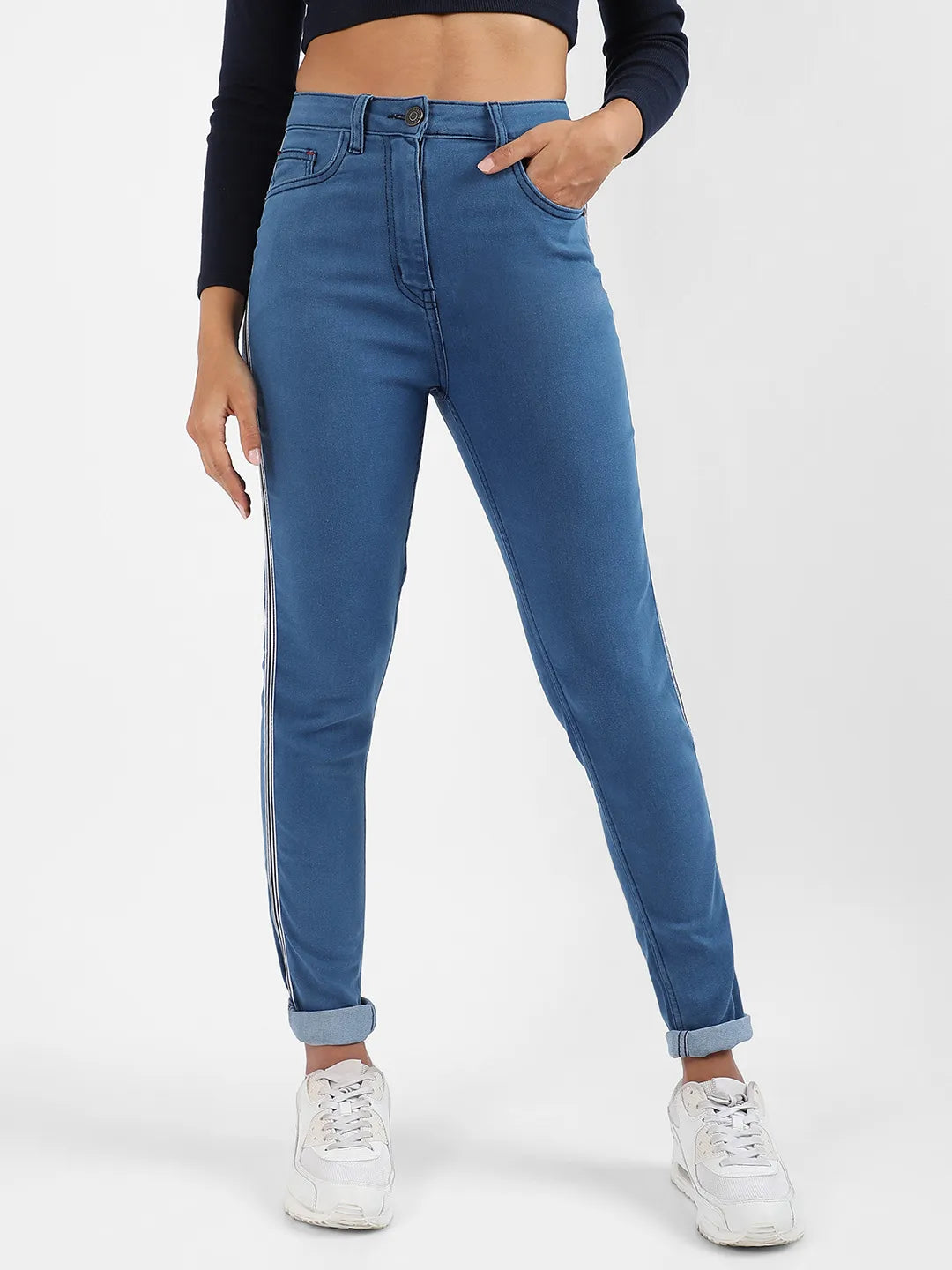 Pencil Side-Striped Denim Jeans