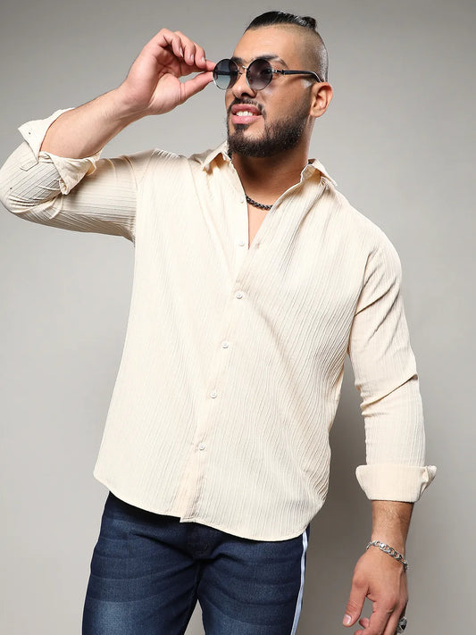 Light Yellow Textured Casual Shirt