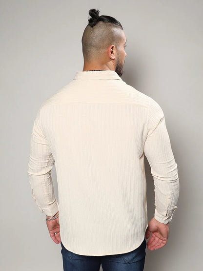 Light Yellow Textured Casual Shirt