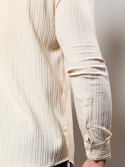Light Yellow Textured Casual Shirt
