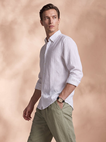 Regular Fit Linen White Casual Shirt for Men (LITEX)