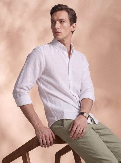 Regular Fit Linen White Casual Shirt for Men (LITEX)