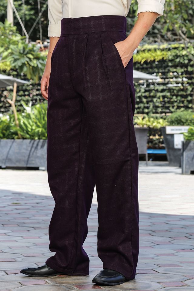 Wine Premium Tweed Blend  Gurkha Trousers with Double Pleated Front