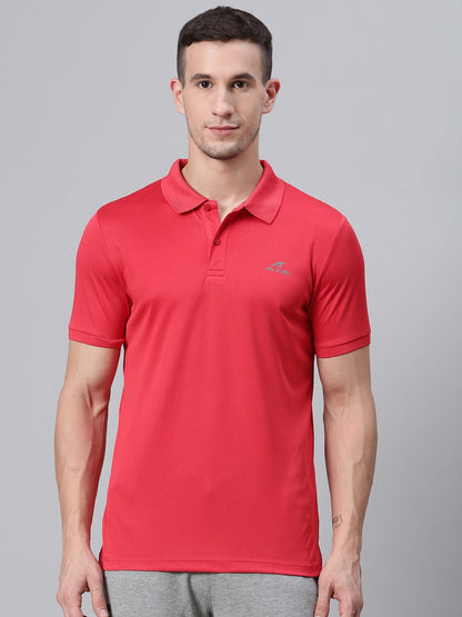 ALCIS Men Solid Red Polo T-Shirt