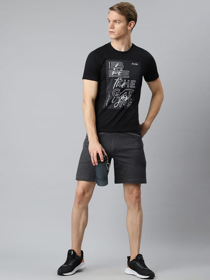 Alcis Men Black Typography Printed Slim Fit T-shirt