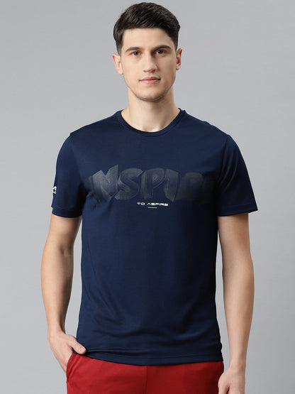 Alcis Men Navy Blue Typography Printed Slim Fit T-shirt