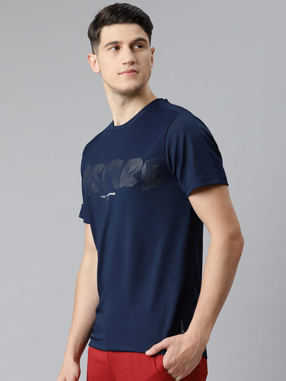 Alcis Men Navy Blue Typography Printed Slim Fit T-shirt