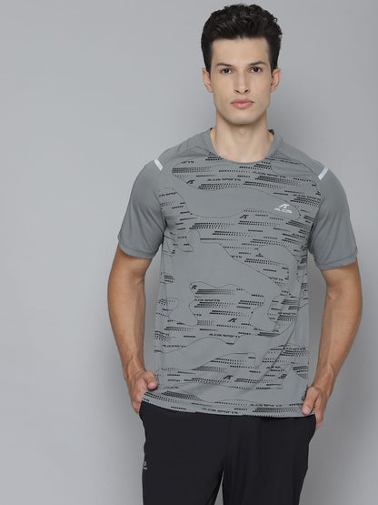 Alcis Men Self Design Grey Tshirts