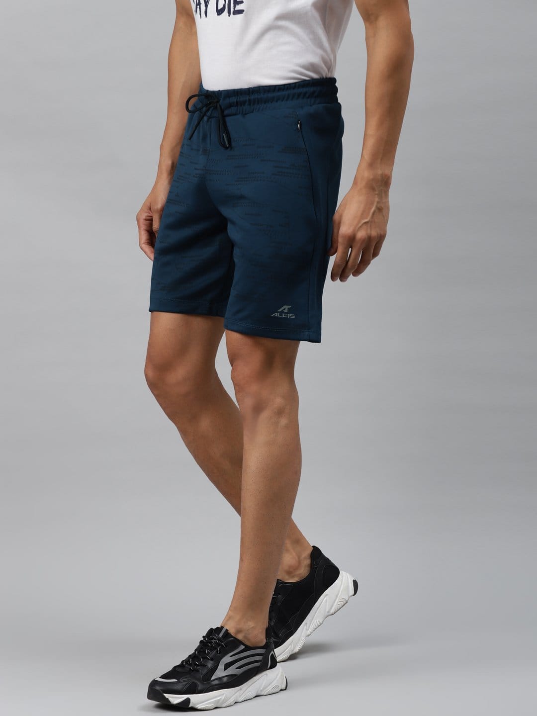 Alcis Men Navy Blue  Black Printed Slim Fit Sports Shorts