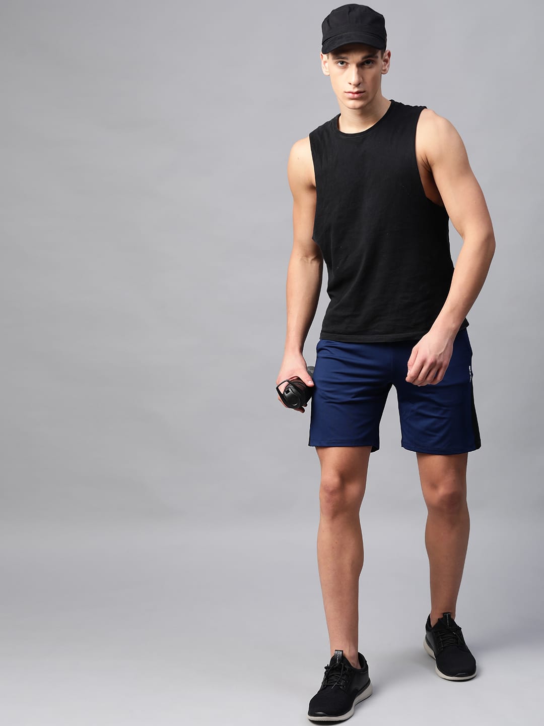 Alcis Men Navy Blue Solid Slim Fit Sports Shorts