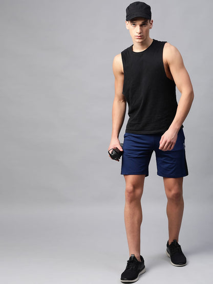 Alcis Men Navy Blue Solid Slim Fit Sports Shorts