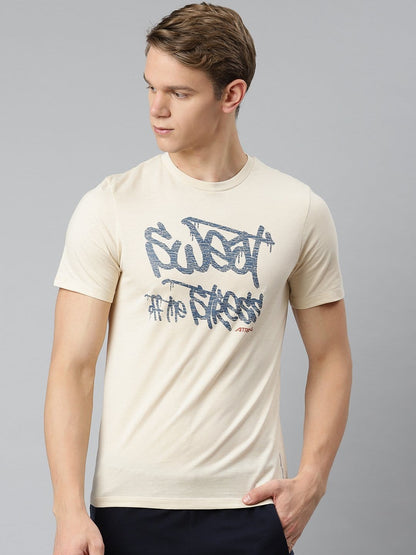 Alcis Men Solid Beige Tshirts