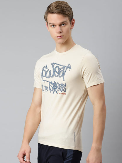 Alcis Men Solid Beige Tshirts