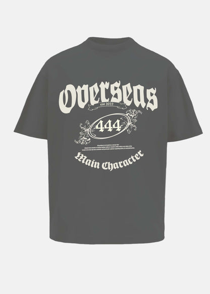 Overseas Printed Smokey Grey Oversized T-Shirt Main Character