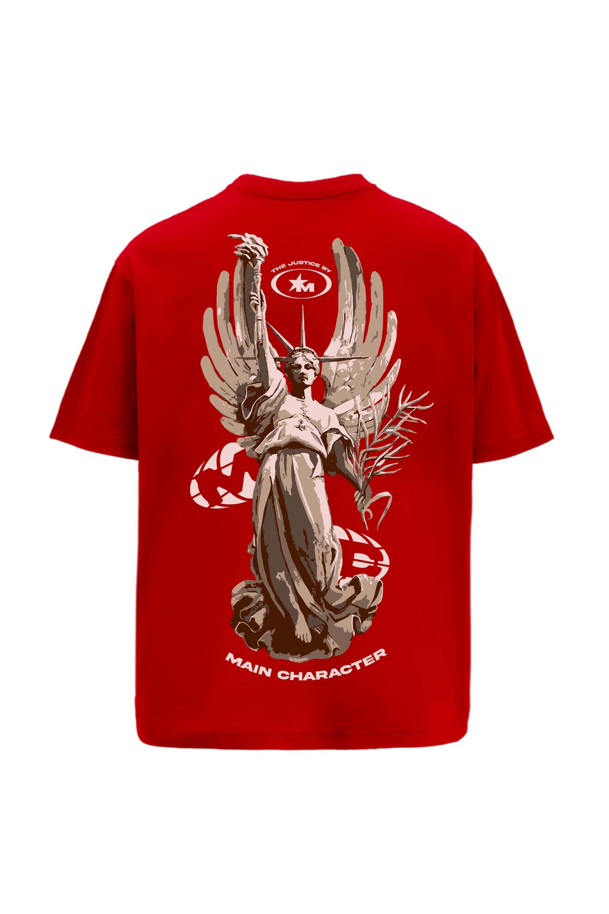 The Justice Printed Red Oversized T-Shirt Main Character