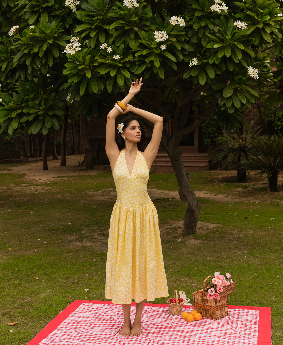 The Gardenia Dress- Floral Halter Midi Dress
