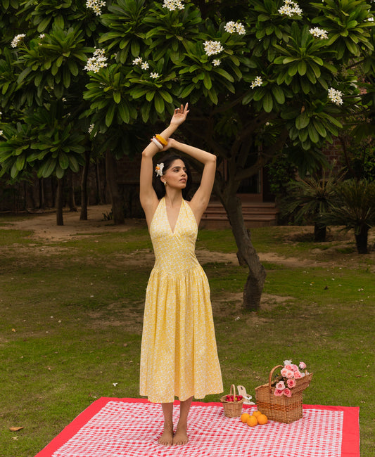 The Gardenia Dress- Floral Halter Midi Dress