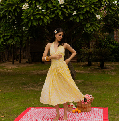 The Gardenia Dress- Floral Halter Midi Dress