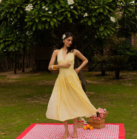 The Gardenia Dress- Floral Halter Midi Dress