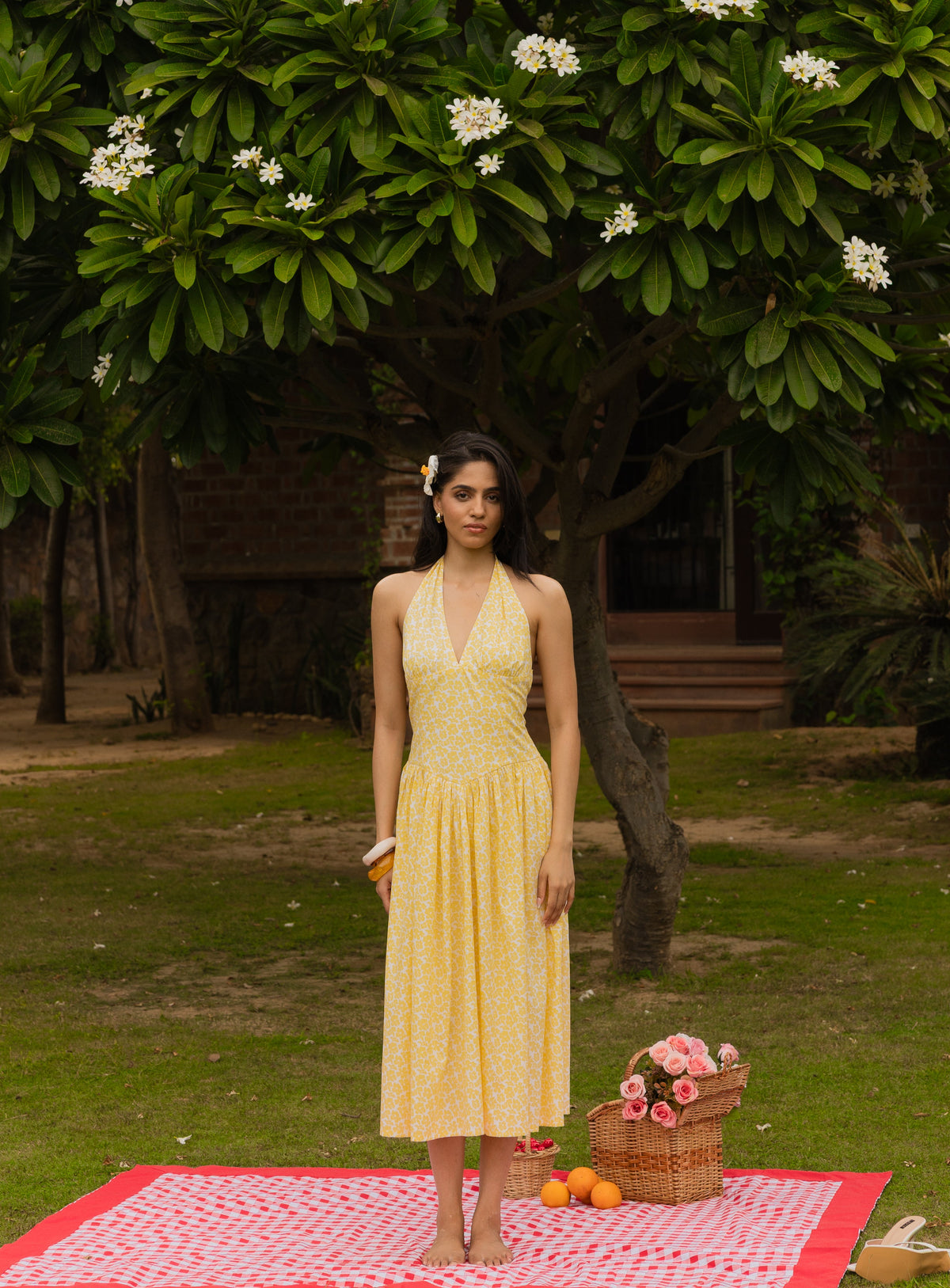 The Gardenia Dress- Floral Halter Midi Dress