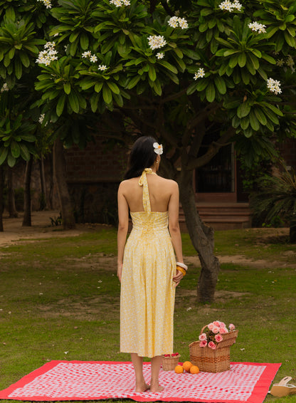 The Gardenia Dress- Floral Halter Midi Dress