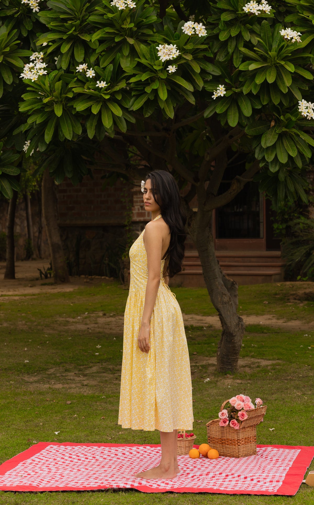 The Gardenia Dress- Floral Halter Midi Dress
