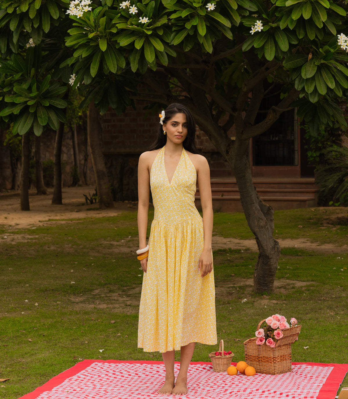 The Gardenia Dress- Floral Halter Midi Dress