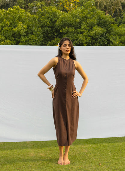 The Juniper Dress- Linen Button Front Midi Dress