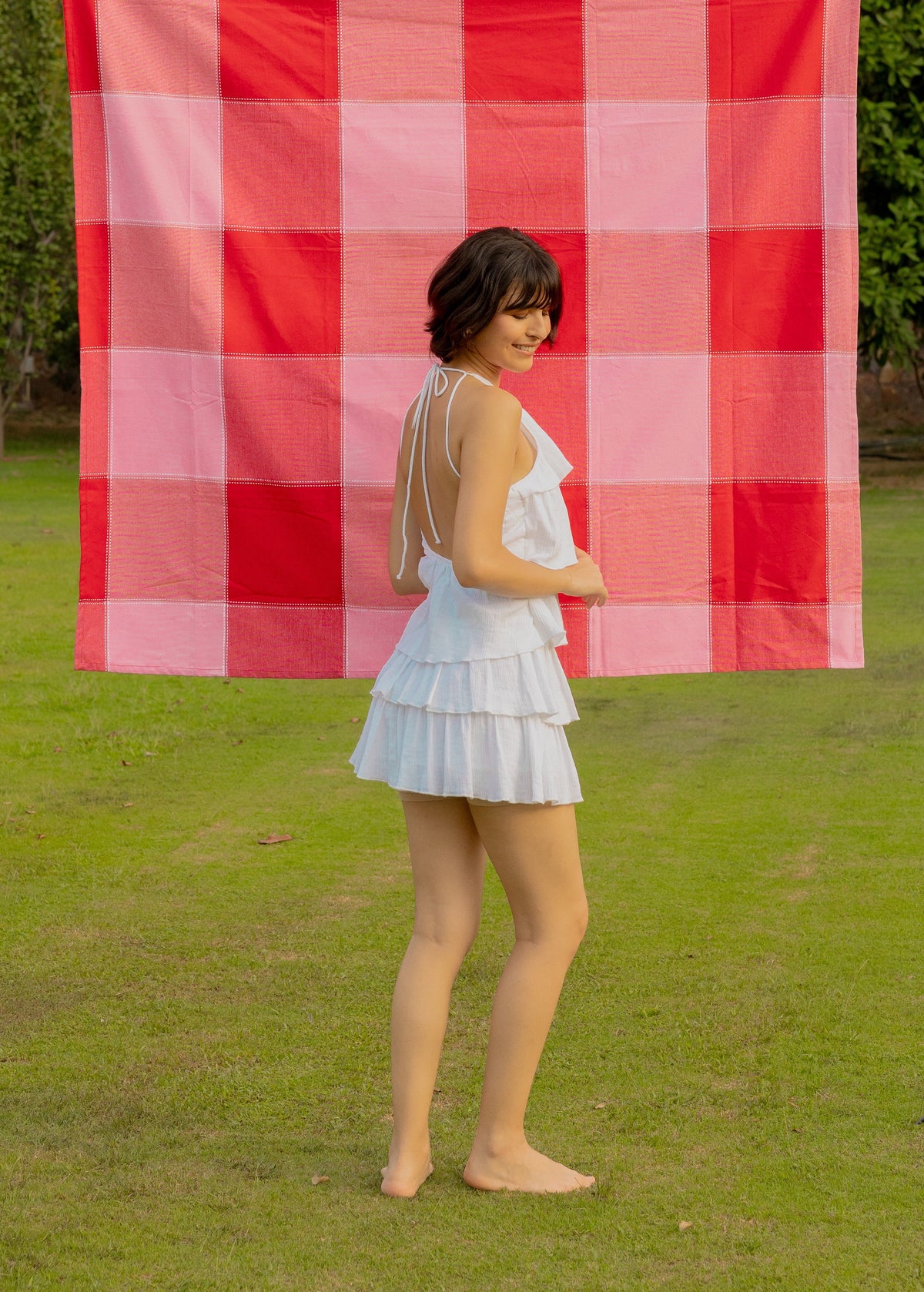 The Flutter Dress- Open Back Ruffle Dress