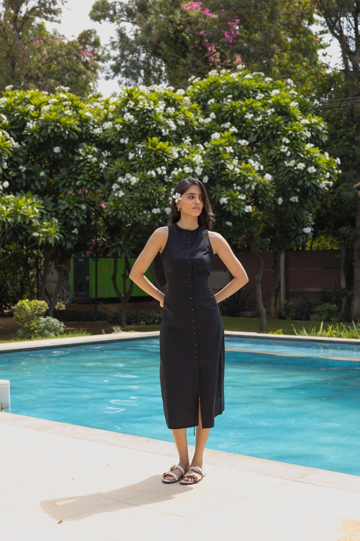 The Reverie Dress- Noir Poplin Midi Dress