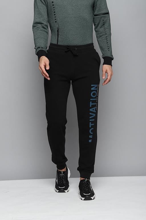 Alcis Men Black Solid Slim Fit Joggers with Printed Detail