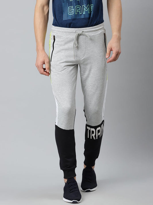 Alcis Men Grey Melange  Black Colourblocked Slim Fit Joggers