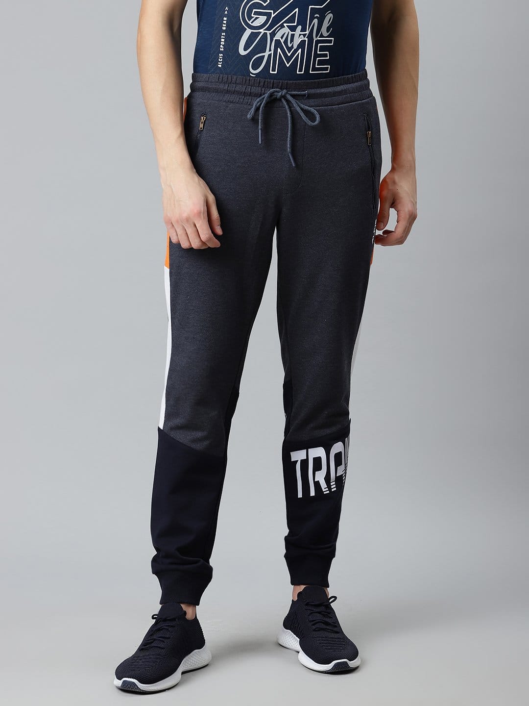 Alcis Men Navy Blue & Black Colourblocked Training Joggers