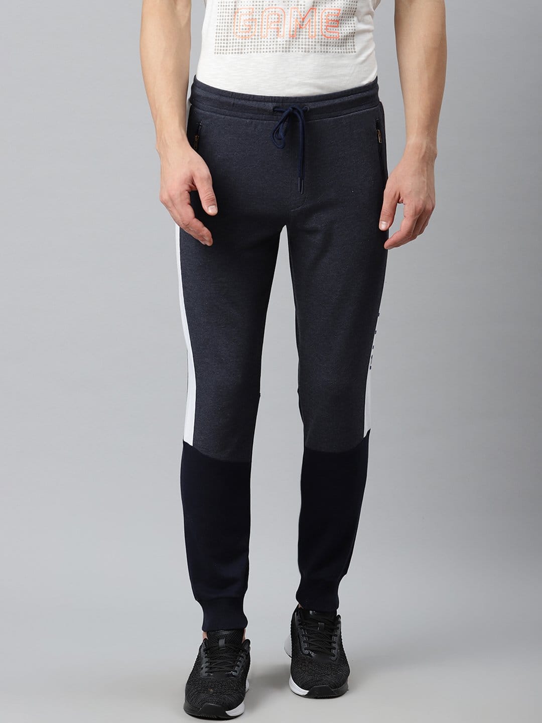 Alcis Men Navy Blue  Black Colourblocked Slim Fit Joggers