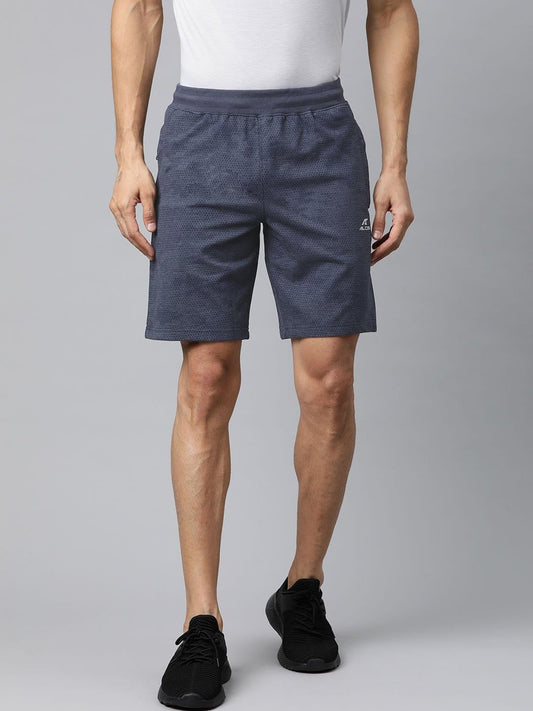 Alcis Men Navy Blue Printed Slim Fit Mid-Rise Sports Shorts