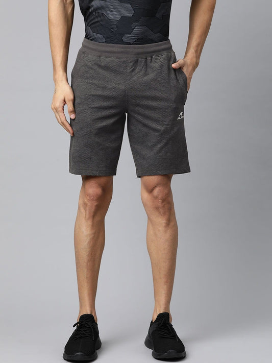 Alcis Men Charcoal Grey Printed Slim Fit Mid-Rise Sports Shorts