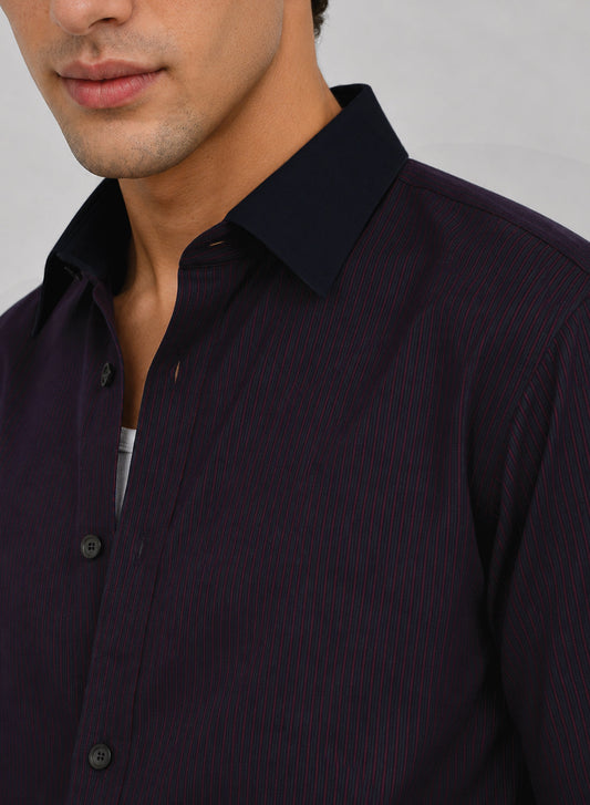 ADRO Harbor Stripe Half Sleeve Striped Shirt for Men | Cotton Blend Casual Shirts | Relaxed Fit Contrast Collar Summer Wear | Maroon