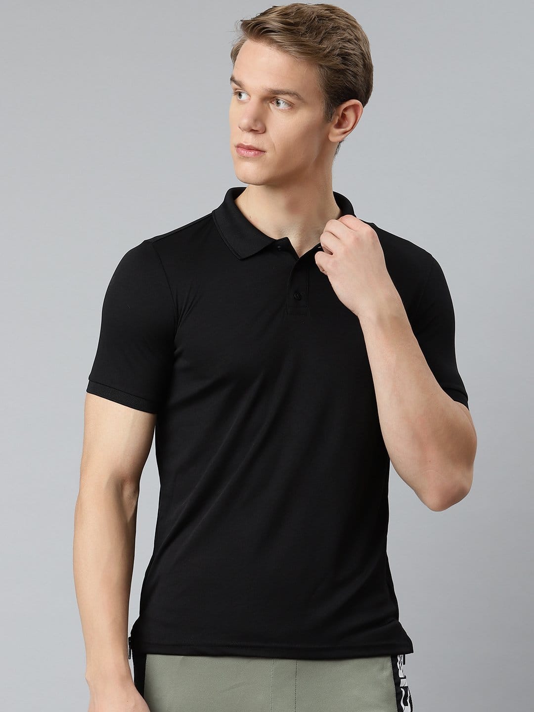 Alcis Men Black Polo Collar Slim Fit T-shirt