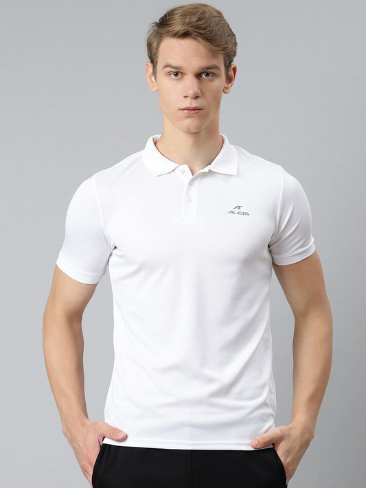 Alcis Men White Polo Collar Slim Fit T-shirt