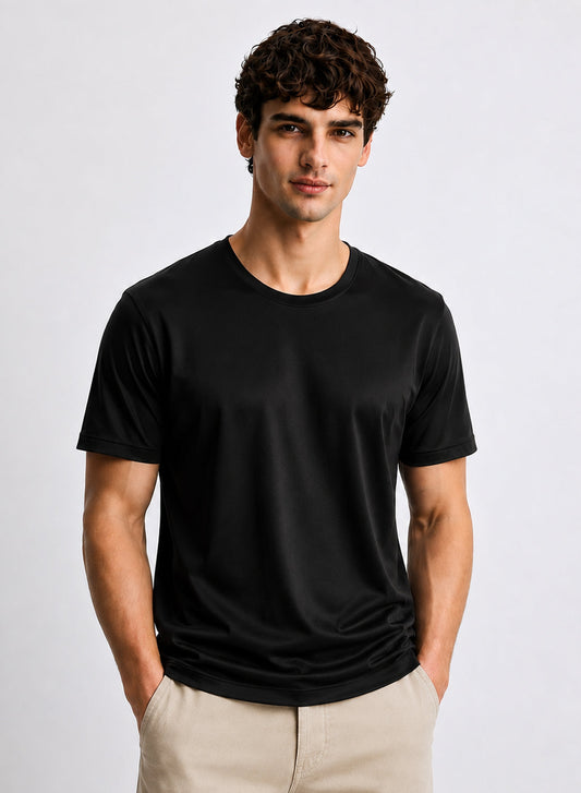 Adro Mercerized Cotton Crew Neck T-Shirt - Midnight Black Midnight Black