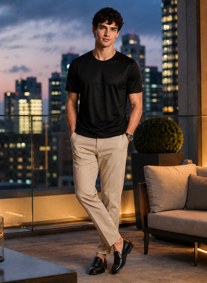 Adro Mercerized Cotton Crew Neck T-Shirt - Midnight Black