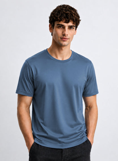 Adro Mercerized Cotton Crew Neck T-Shirt - Harbor Blue Harbor Blue