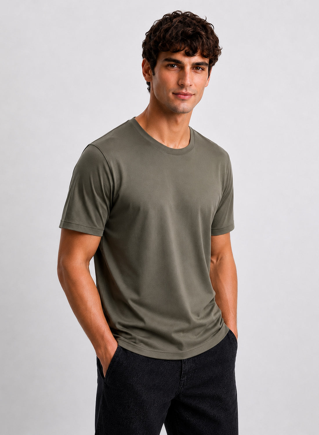 Adro Mercerized Cotton Crew Neck T-Shirt - Urban Taupe