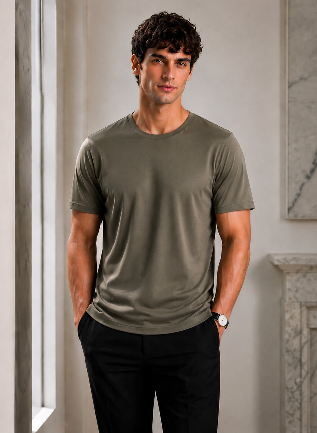 Adro Mercerized Cotton Crew Neck T-Shirt - Urban Taupe