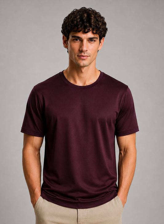 Adro Mercerized Cotton Crew Neck T-Shirt - Bordeaux Wine Bordeaux Wine